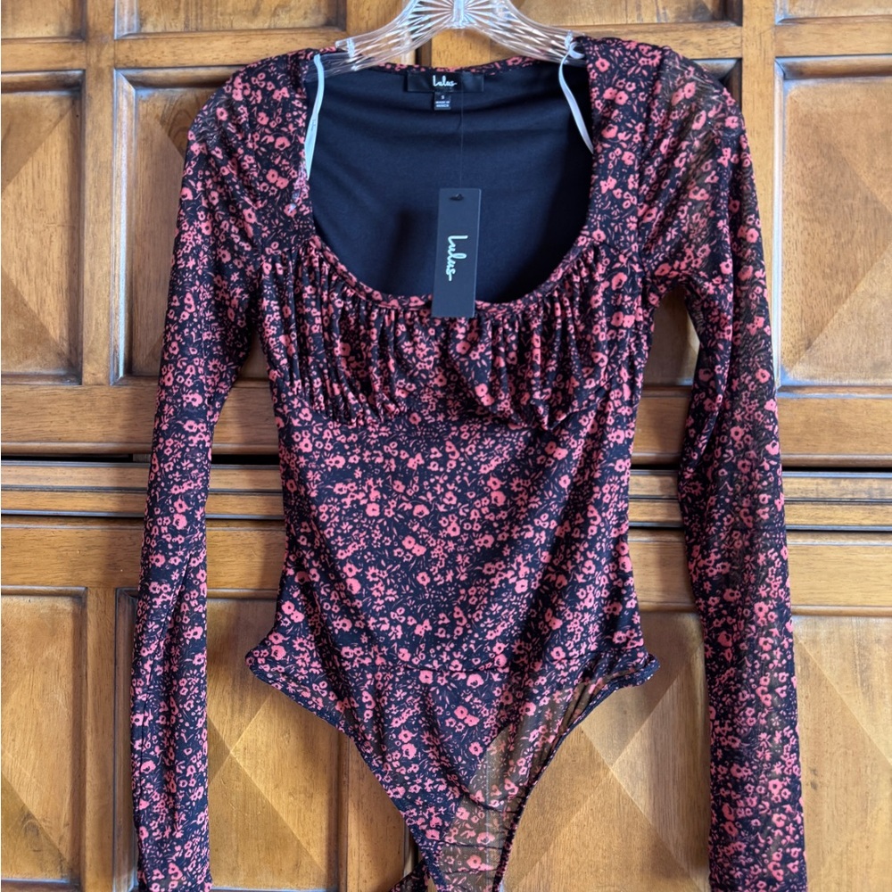 Lulu's Black and Red Floral Bodysuit